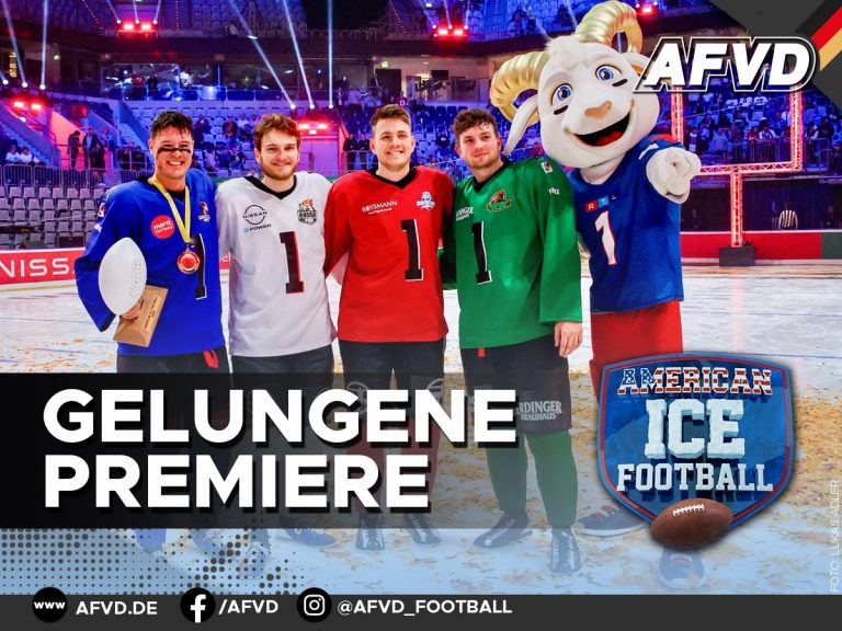 Die AFVD Quarterbacks und das RTL Maskottchen beim American ICE Football